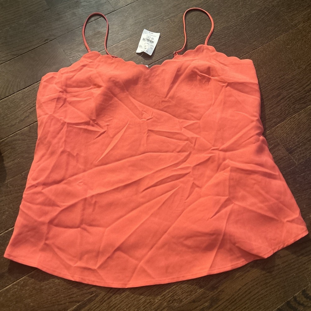 J. Crew Women's Bright Melon/ Coral Color Scallop Tank‎ Top Size 4 NWT Lined